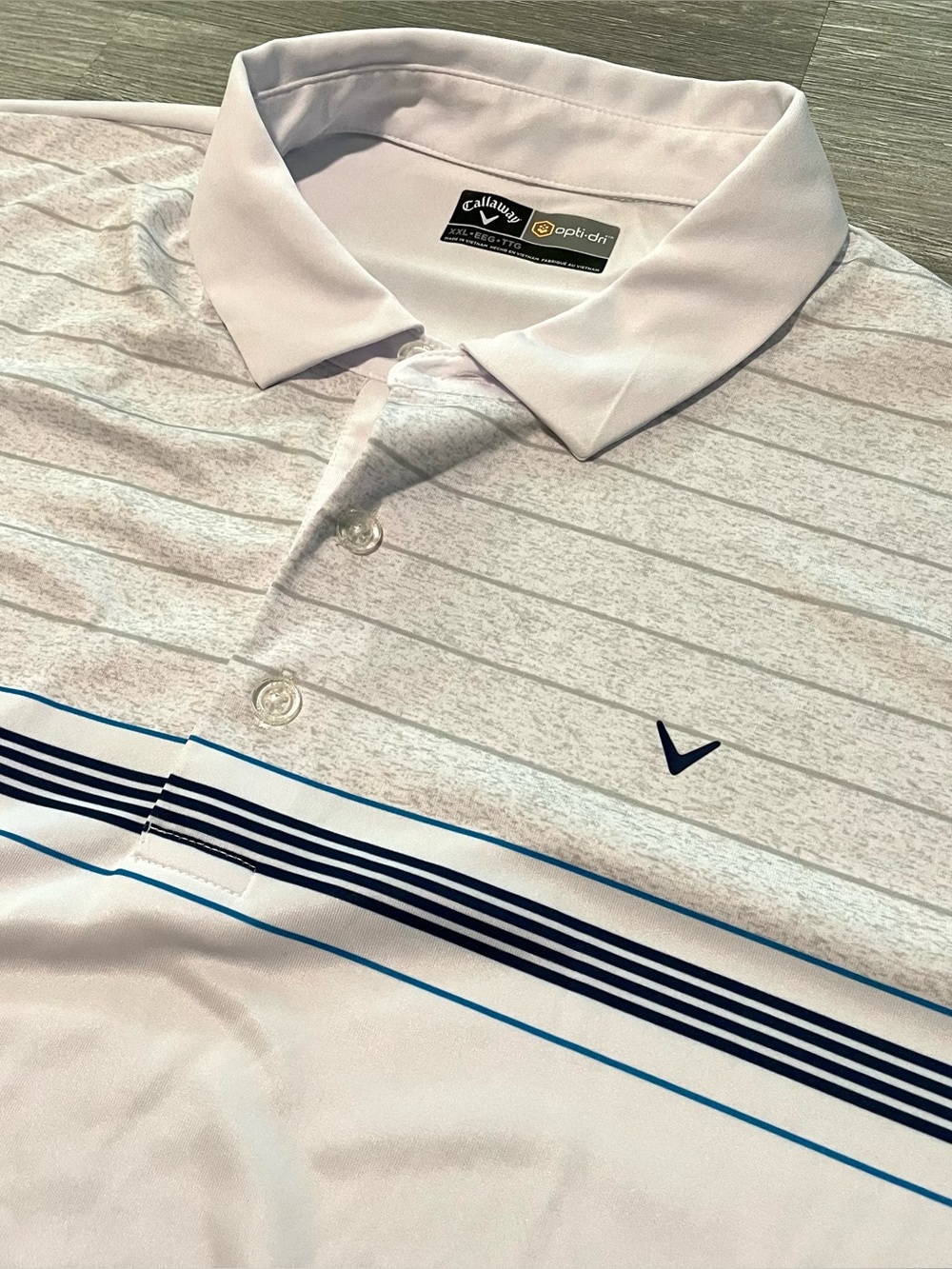 Callaway Opti-Dri Men XL White Striped Golf Polo Shirt Performance Short Sleeve